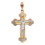 14K Tricolor Gold Diamond-Cut Ornate Crucifix Pendant