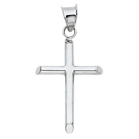 14K White Gold Polished Rounded-End Cross Pendant