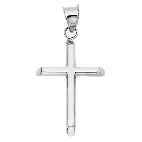 14K White Gold Polished Rounded-End Cross Pendant