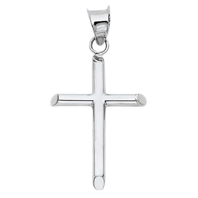 14K White Gold Polished Rounded-End Cross Pendant