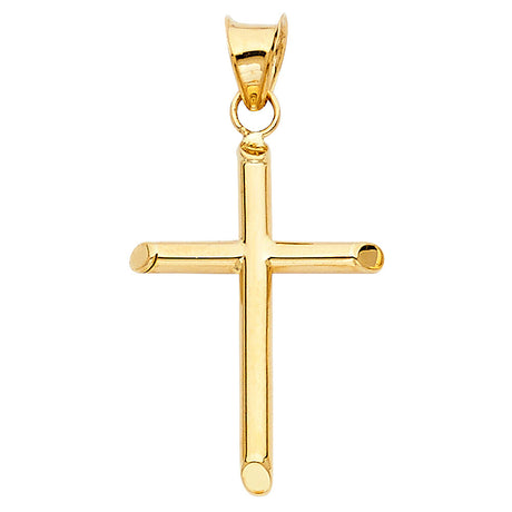 14K Yellow Gold Beveled Rounded-End Cross Pendant