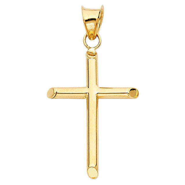 14K Yellow Gold Beveled Rounded-End Cross Pendant