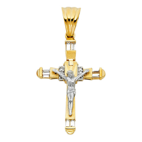 14K Two-Tone Gold CZ Fancy Crucifix Pendant