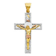 14K Tricolor Gold CZ Fancy Crucifix Pendant