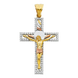14K Tricolor Gold CZ Fancy Crucifix Pendant