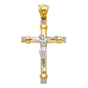 14K Two-Tone Gold CZ Fancy Crucifix Pendant