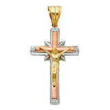 14K Tricolor Gold CZ Fancy Crucifix Pendant