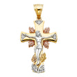 14K Tricolor Gold CZ Fancy Crucifix Pendant