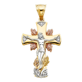 14K Tricolor Gold CZ Fancy Crucifix Pendant