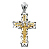 14K Two-Tone Gold CZ Fancy Crucifix Pendant