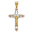 14K Tricolor Gold CZ Fancy Crucifix Pendant