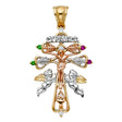 14K Tricolor Gold CZ Cross of Caravaca Pendant