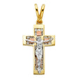 14K Tricolor Gold CZ Fancy Crucifix Pendant