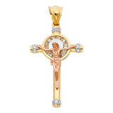 14K Tricolor Gold CZ Crucifix Pendant