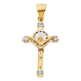 14K Tricolor Gold CZ Crucifix Pendant