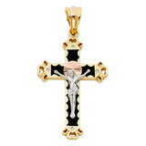 14K Tricolor Gold CZ Crucifix Pendant