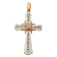 14K Tricolor Gold CZ Fancy Cross Pendant