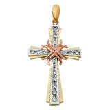 14K Tricolor Gold CZ Fancy Cross Pendant