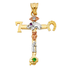 14K Tricolor Gold Lucky Cross Pendant