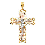 14K Tricolor Gold Fancy Crucifix Pendant