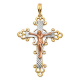 14K Tricolor Gold Fancy Crucifix Pendant