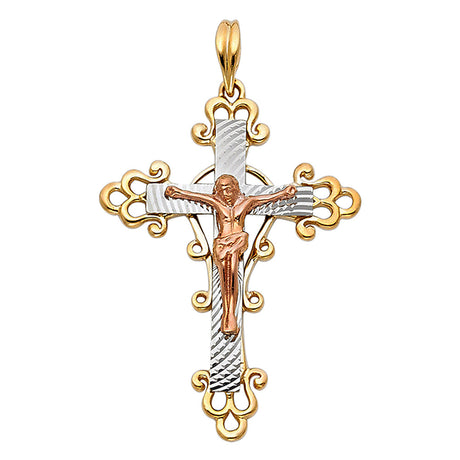 14K Tricolor Gold Fancy Crucifix Pendant