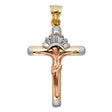 14K Tricolor Gold CZ Fancy Crucifix Pendant