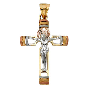 14K Tricolor Gold Fancy Crucifix Pendant