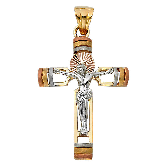 14K Tricolor Gold Fancy Crucifix Pendant