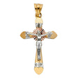 14K Tricolor Gold CZ Crucifix Pendant