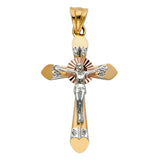 14K Tricolor Gold CZ Crucifix Pendant