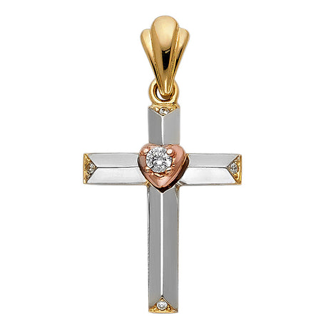 14K Tricolor Gold Cross Pendant