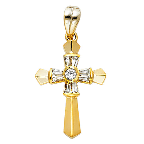 14K Yellow Gold CZ Cross Pendant