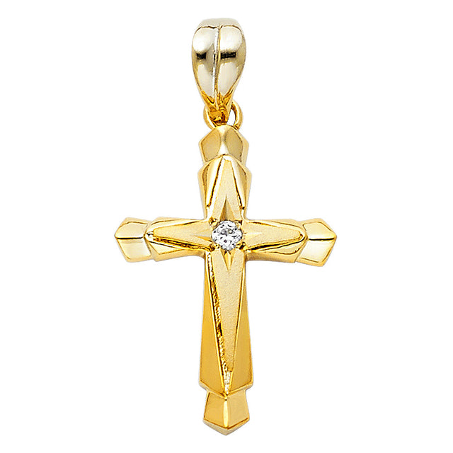 14K Yellow Gold Diamond-Cut Cross Pendant on white background - Italian Fashions