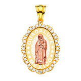14K Two-Tone Gold Our Lady of Guadalupe Oval Medal Pendant on white background - Italian Fashions
