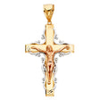 14K Tricolor Gold Scroll Filigree Crucifix Pendant on white background - Italian Fashions