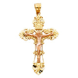 14K Two-Tone Gold Baroque INRI Crucifix Pendant, rose corpus — Italian Fashions