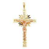 14K Two-Tone Gold Sunburst Crucifix Pendant on white background - Italian Fashions