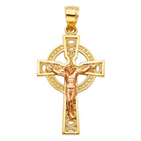 14K Two-Tone Gold Celtic Crucifix Pendant on white background - Italian Fashions