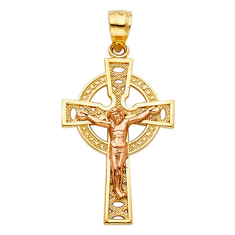 14K Two-Tone Gold Celtic Crucifix Pendant on white background - Italian Fashions