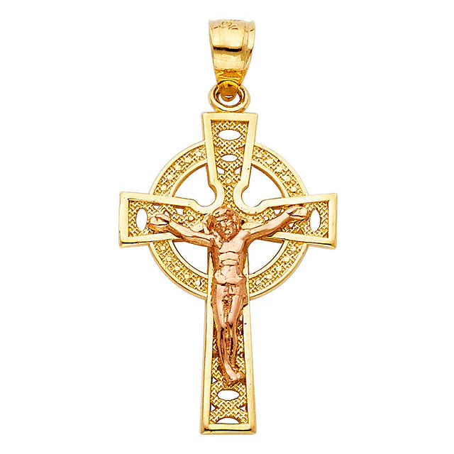 14K Two-Tone Gold Celtic Crucifix Pendant on white background - Italian Fashions
