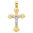 14K Two-Tone Gold Fleur-Tip Crucifix Pendant on white background - Italian Fashions