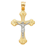 14K Two-Tone Gold Fleur-Tip Crucifix Pendant on white background - Italian Fashions