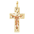 14K Two-Tone Gold Openwork Leaf Crucifix Pendant on white background - Italian Fashions