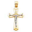 14K Two-Tone Gold Faceted Crucifix Pendant on white background - Italian Fashions