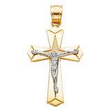 14K Two-Tone Gold Faceted Crucifix Pendant on white background - Italian Fashions