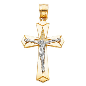 14K Two-Tone Gold Faceted Crucifix Pendant on white background - Italian Fashions