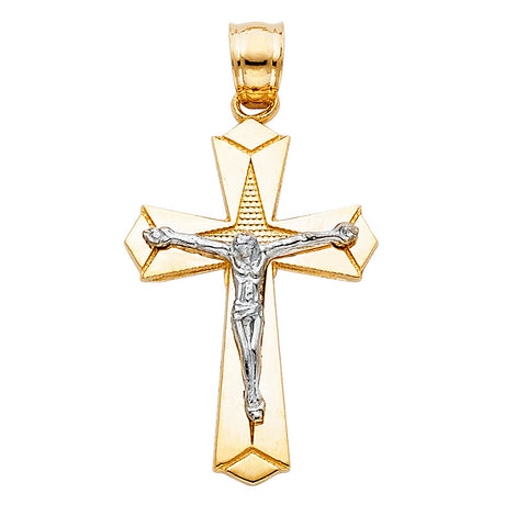 14K Two-Tone Gold Faceted Crucifix Pendant on white background - Italian Fashions