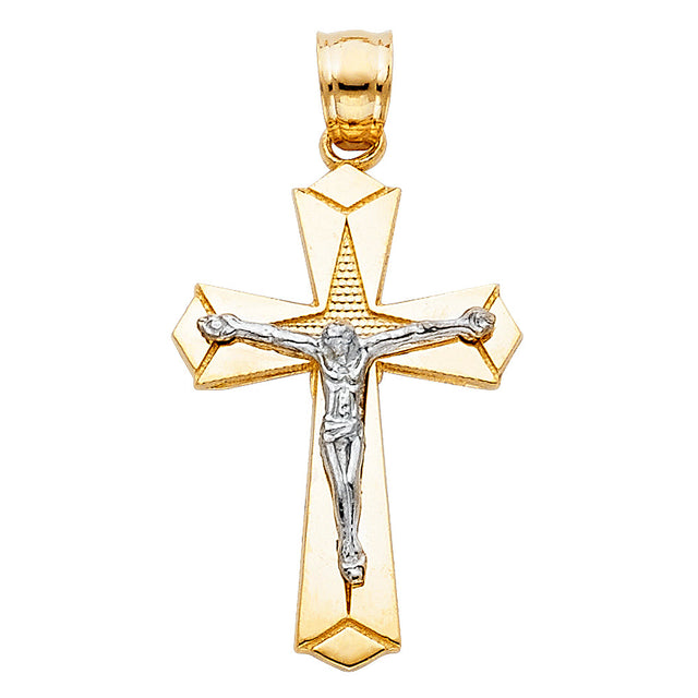 14K Two-Tone Gold Faceted Crucifix Pendant on white background - Italian Fashions