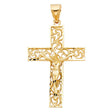 14K Yellow Gold Filigree Scroll Crucifix Pendant on white background - Italian Fashions
